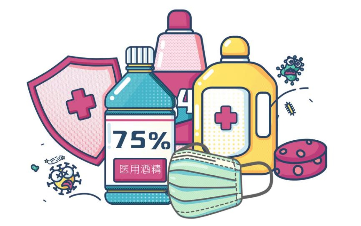 预防新型冠状病毒肺炎消毒水清洁用品插画