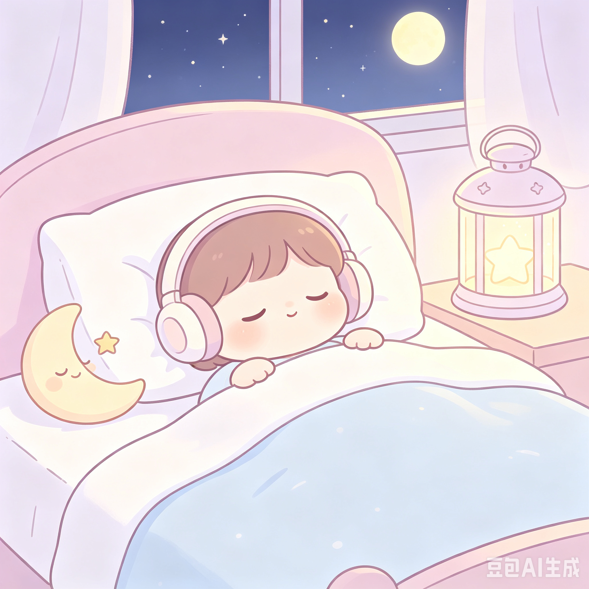 戴耳机睡觉的卡通插画.png